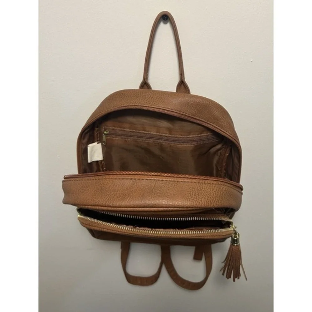 Brown Faux Leather‎ Backpack Bag Purse 10
